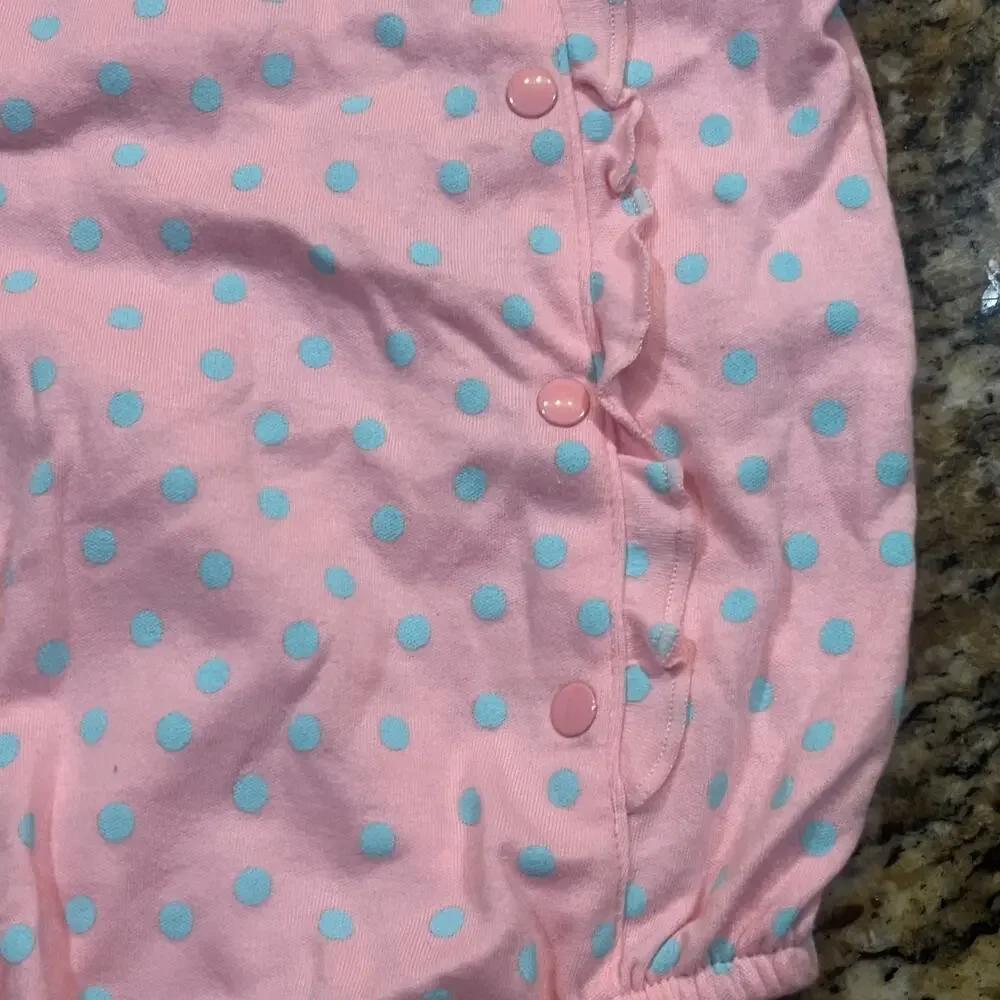 New Vintage KRU Supplies Baby Romper 12M Pink Polka‎ Dot Button Front Bodysuit